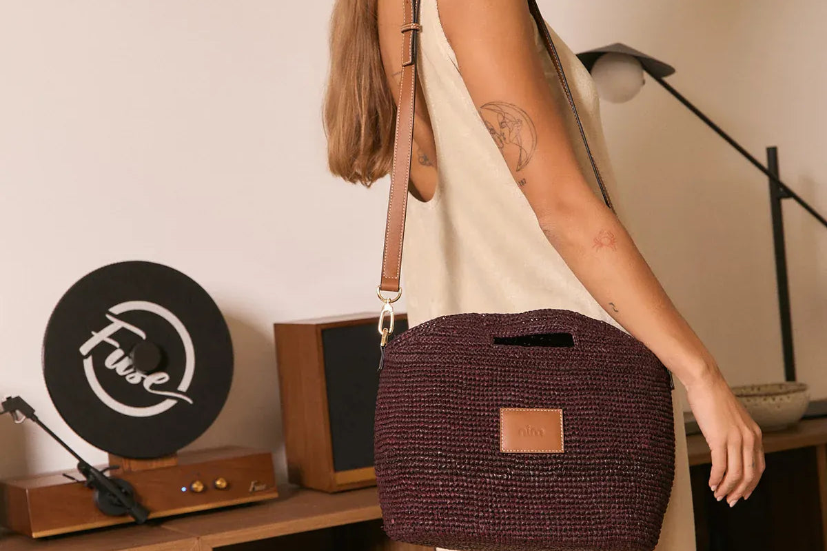 Nim The Label Bags Leather Trim Raffia BB - Cocoa