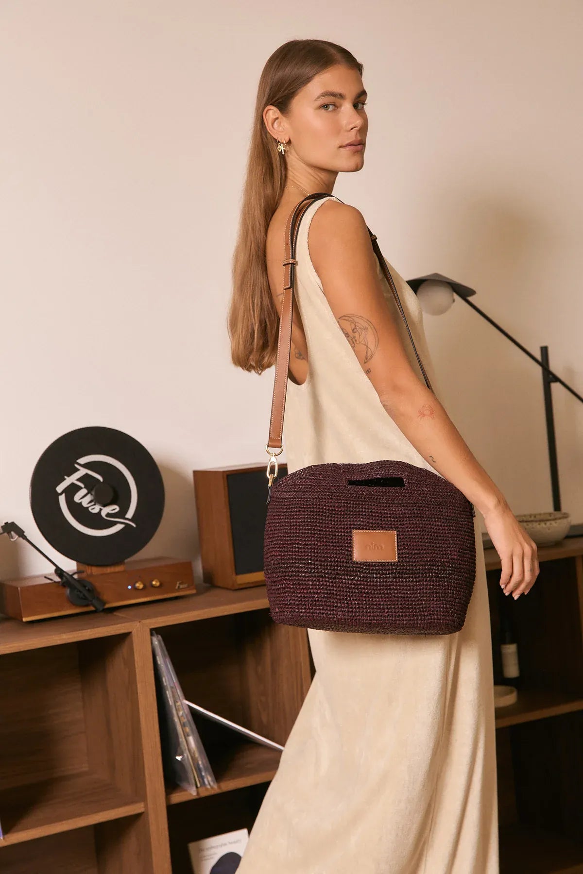 Nim The Label Bags Leather Trim Raffia BB - Cocoa