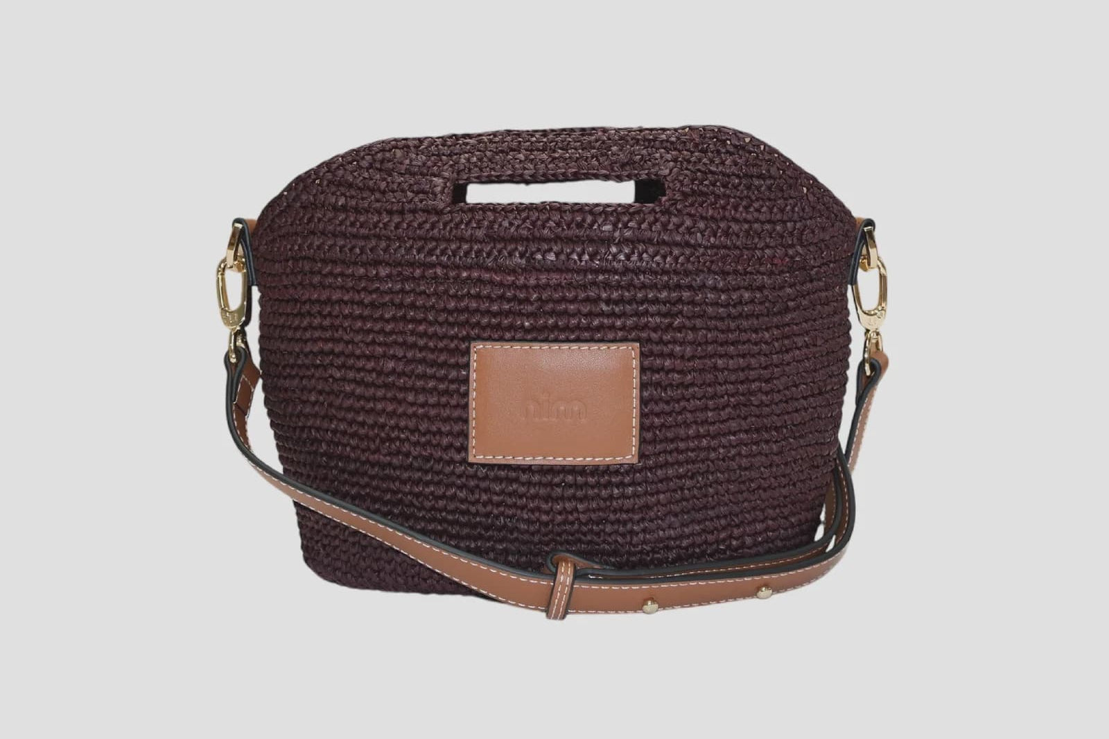 Nim The Label Bags Leather Trimmed Raffia Mini - Cocoa