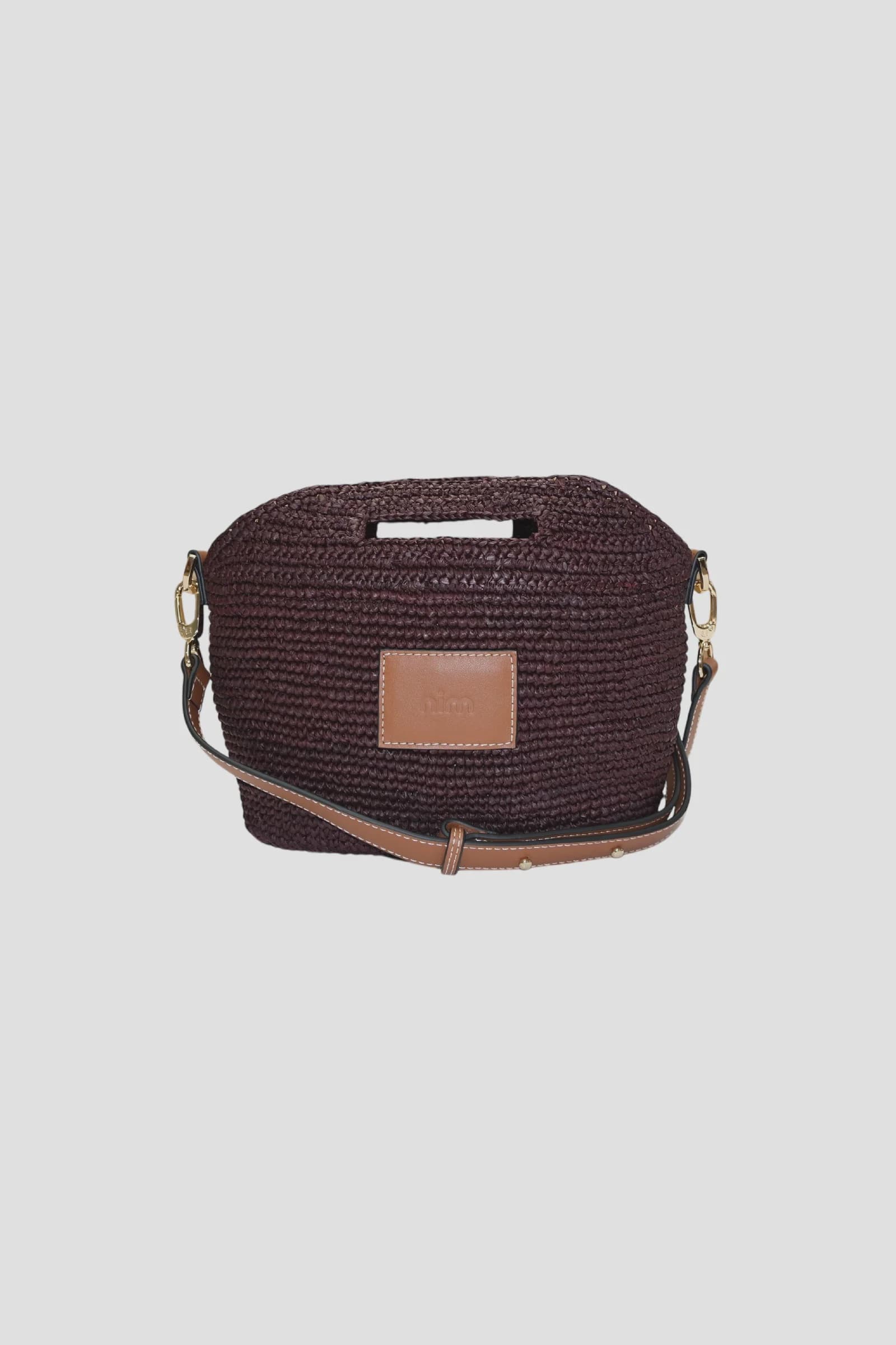 Nim The Label Bags Leather Trimmed Raffia Mini - Cocoa