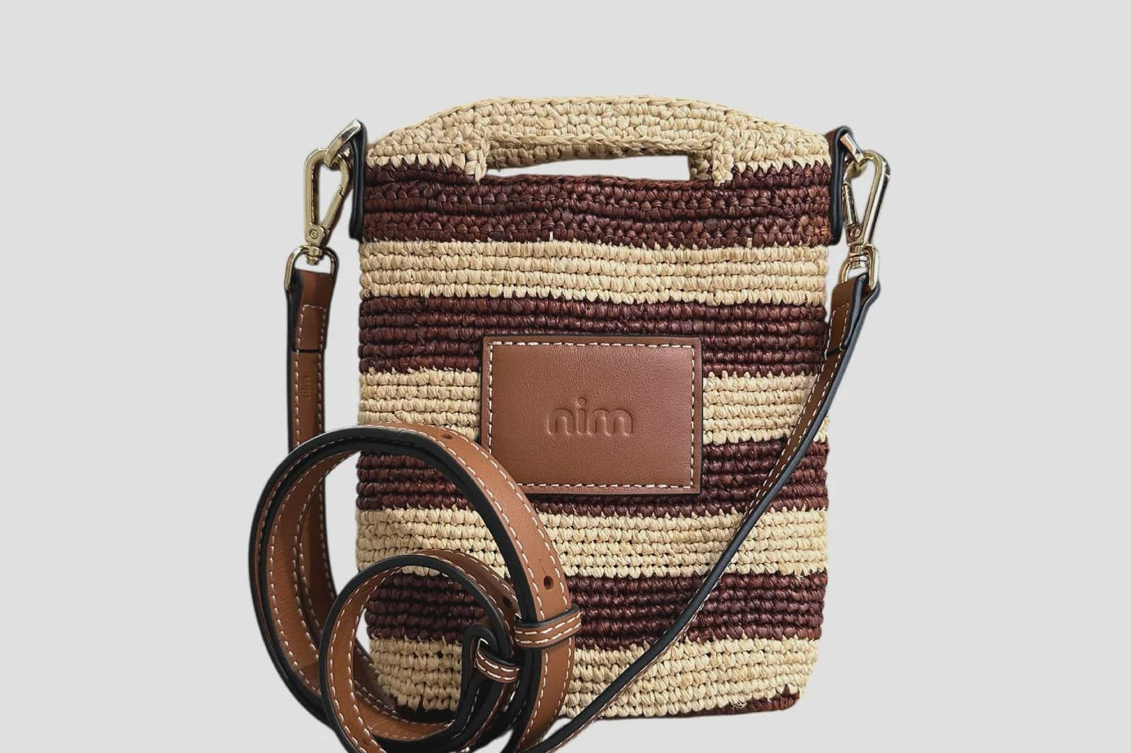 Nim The Label Bags Leather Trimmed Raffia Pocket - Stripe