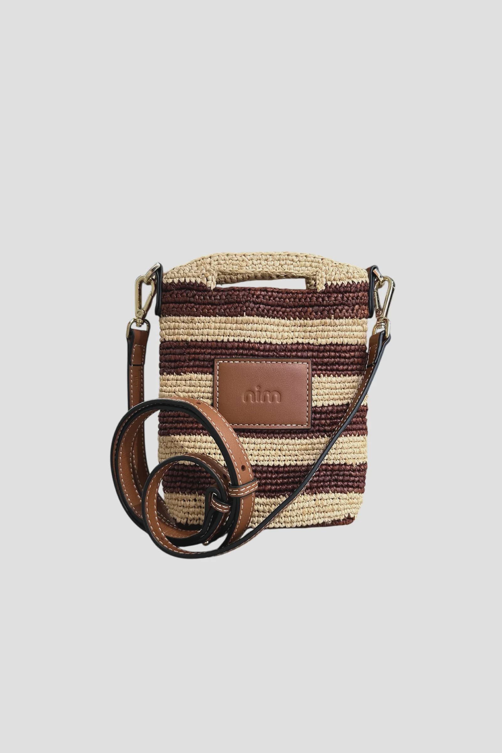 Nim The Label Bags Leather Trimmed Raffia Pocket - Stripe