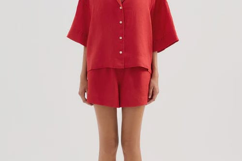 Nude Lucy Shirts - Linen Lounge Linen Shirt - Vermillion