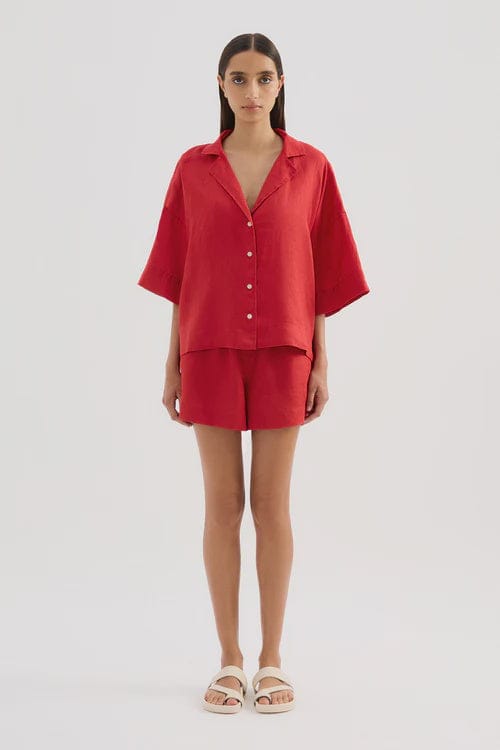 Nude Lucy Shirts - Linen Lounge Linen Shirt - Vermillion
