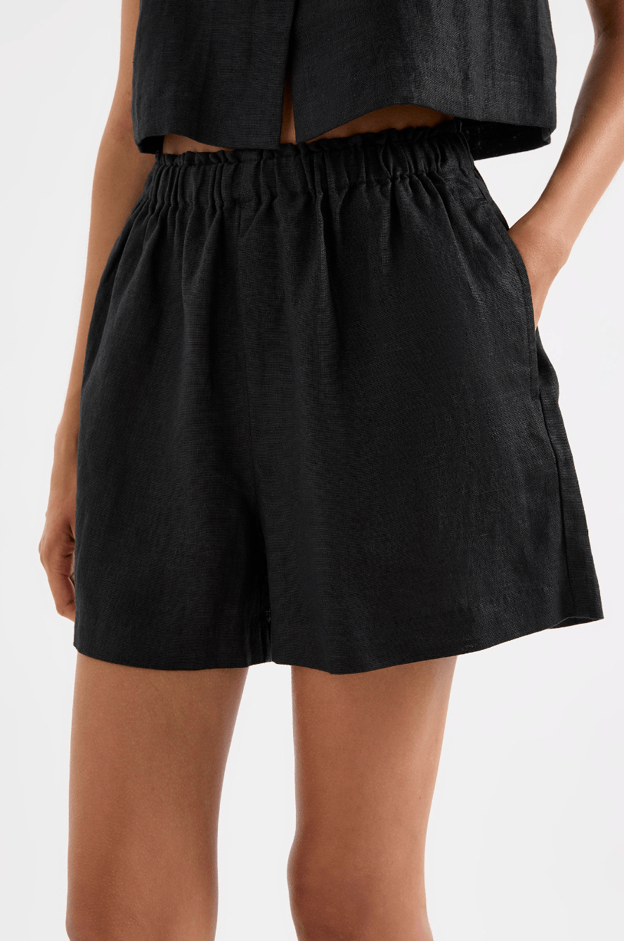 Nude Lucy Shorts - Casual Theo Linen Short - Black