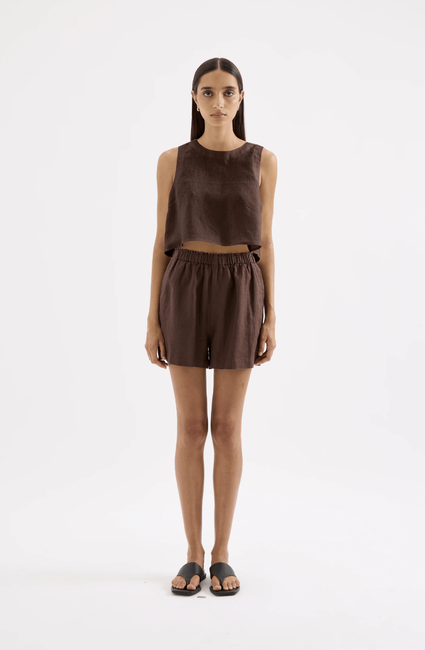 Nude Lucy Tops - Casual Sian Linen Top - Chocolate