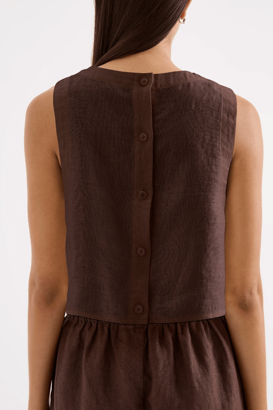 Nude Lucy Tops - Casual Sian Linen Top - Chocolate