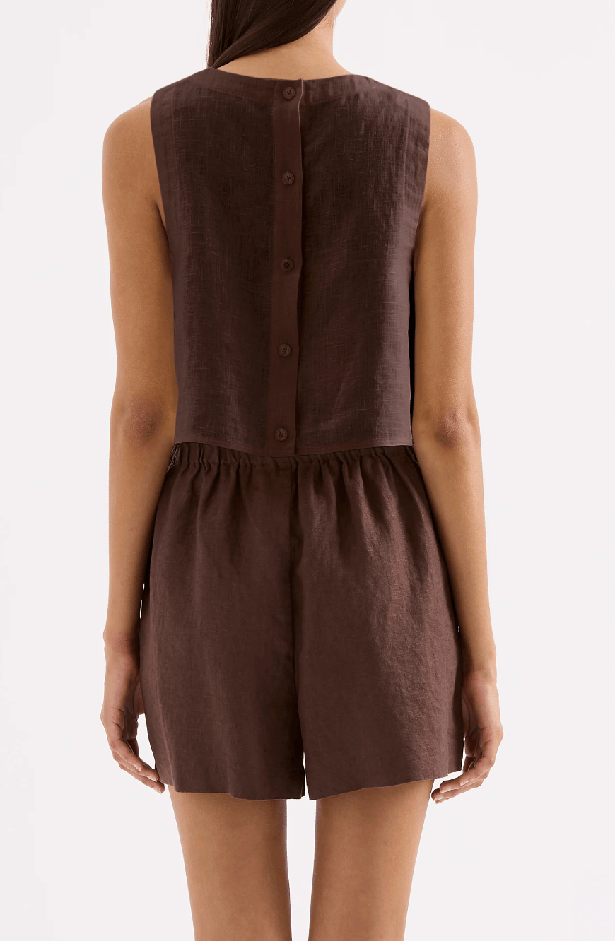 Nude Lucy Tops - Casual Sian Linen Top - Chocolate