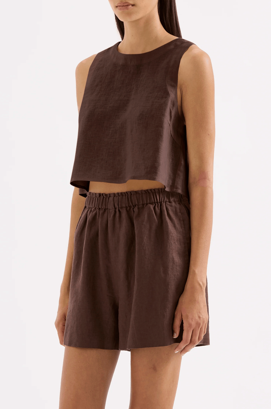 Nude Lucy Tops - Casual Sian Linen Top - Chocolate