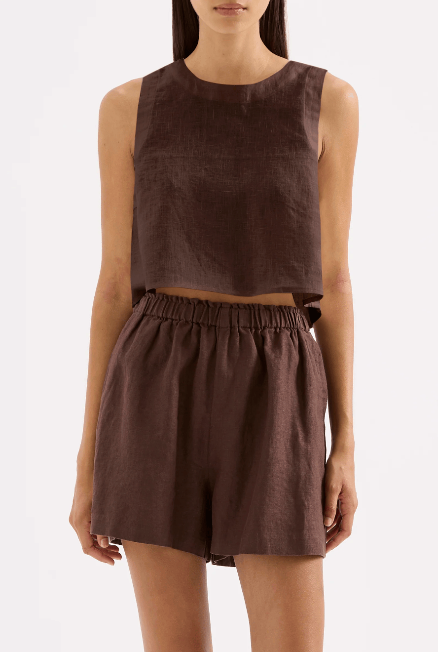 Nude Lucy Tops - Casual Sian Linen Top - Chocolate