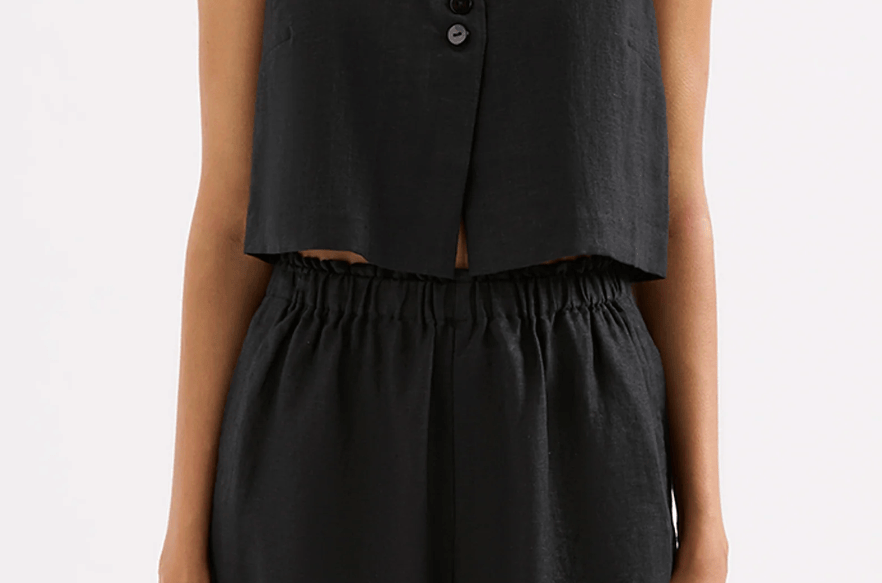 Nude Lucy Tops - Casual Theo Linen Top - Black