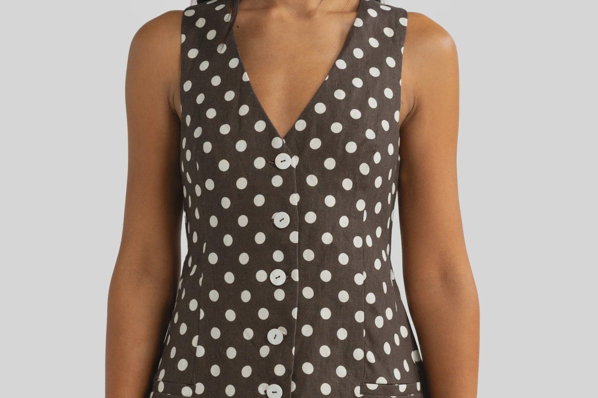 ORTC Dresses - Casual Koda Linen Mini Dress - Carob Polkadot