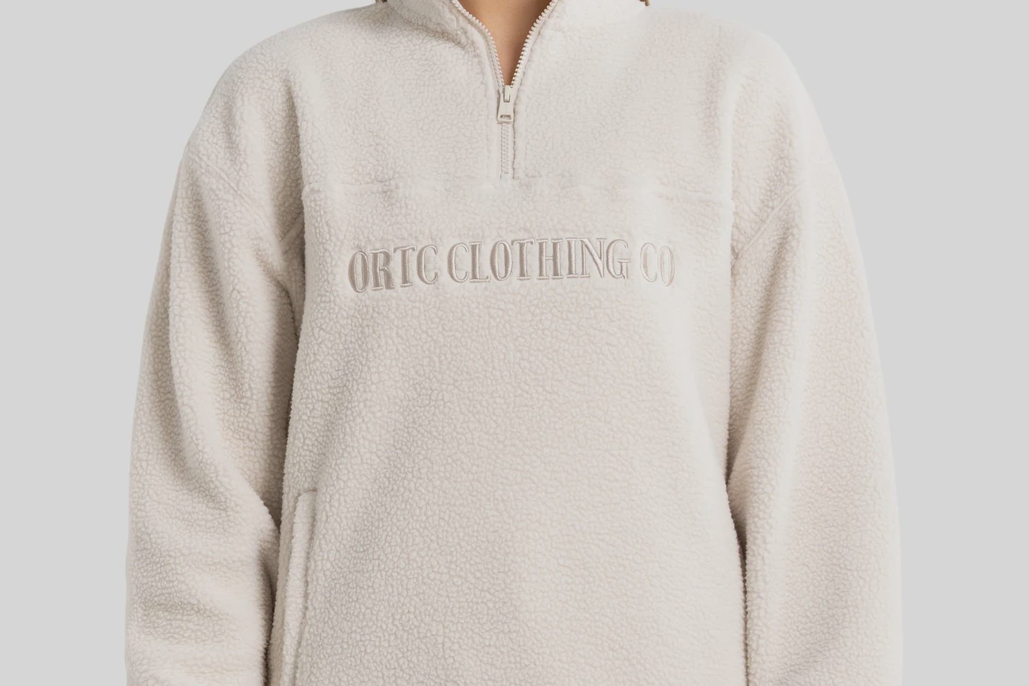 ORTC Jumpers Sherpa Fleece Logo Quarter Zip - Natural