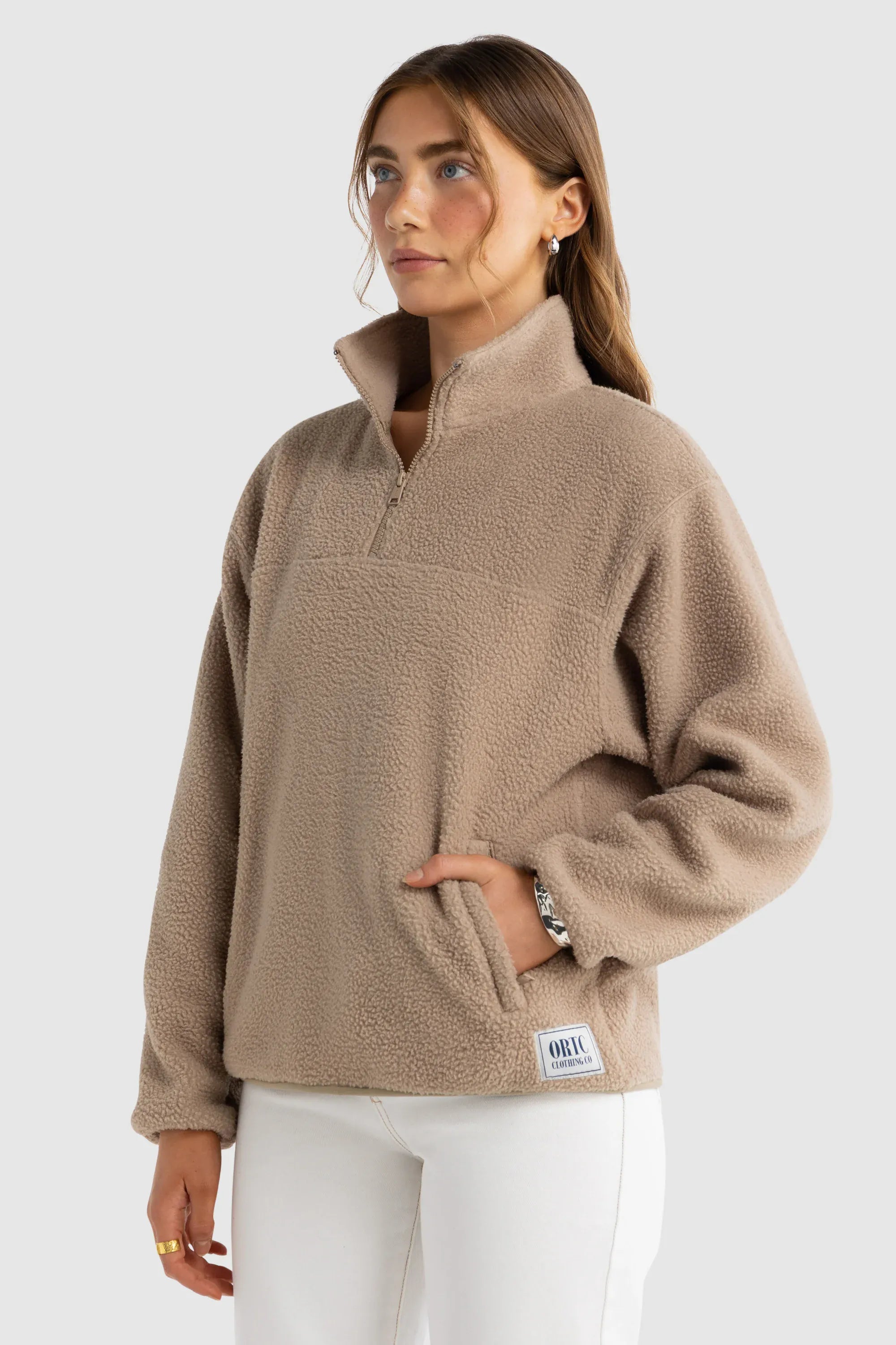 ORTC Jumpers Sherpa Fleece Quarter Zip - Teddy