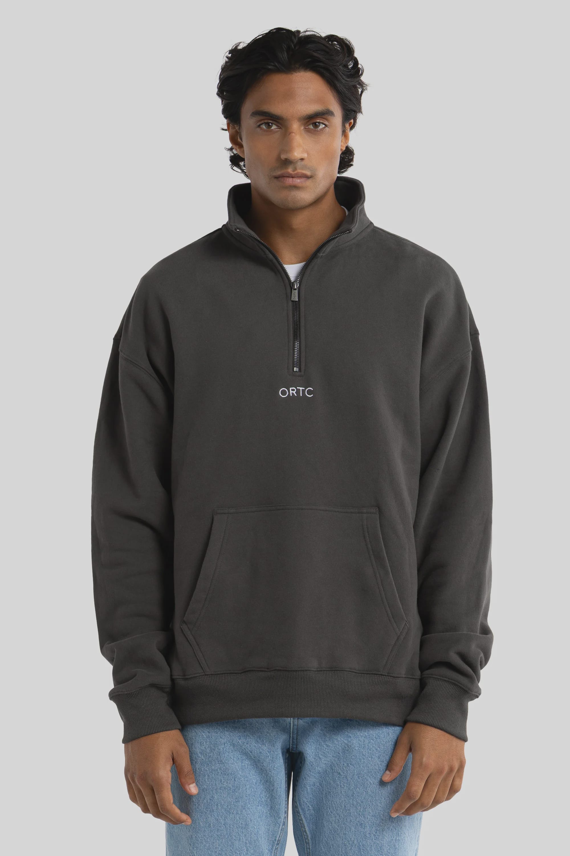ORTC Sweaters Harry Logo Quarter Zip - Charcoal