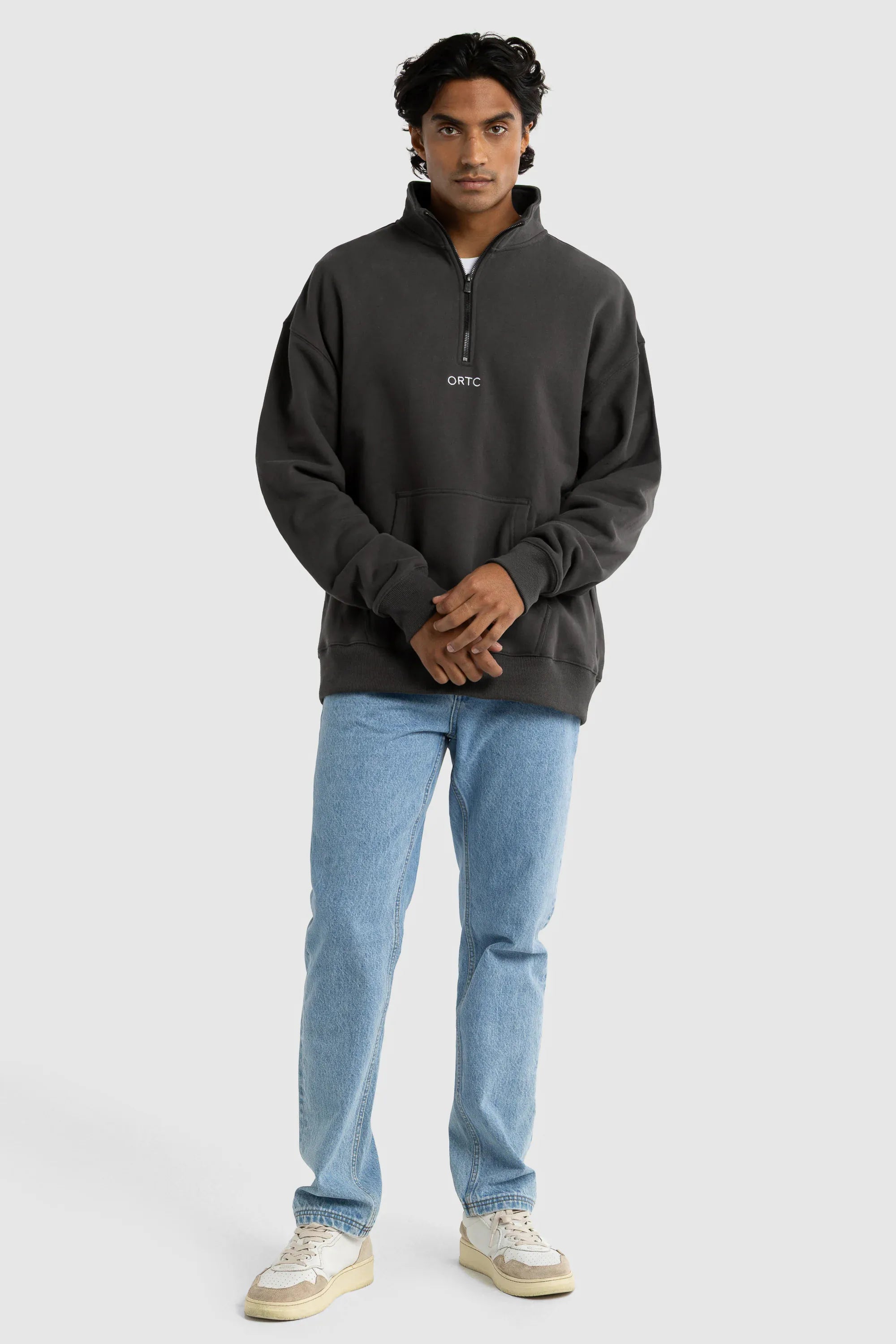 ORTC Sweaters Harry Logo Quarter Zip - Charcoal