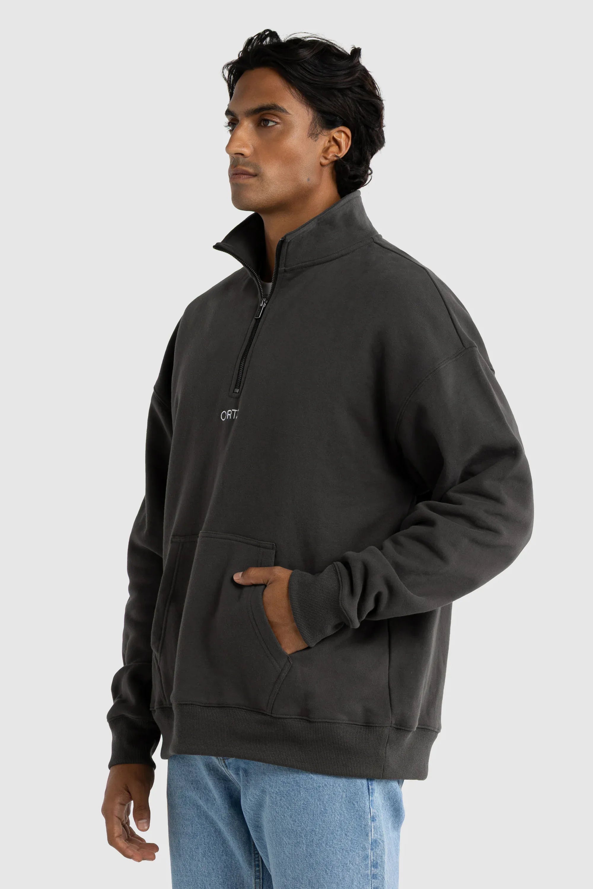 ORTC Sweaters Harry Logo Quarter Zip - Charcoal