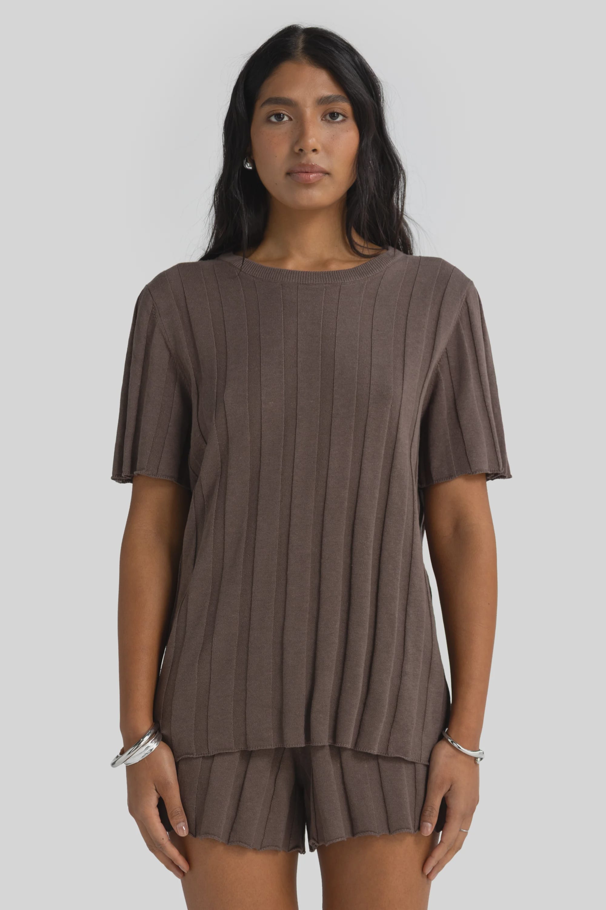 ORTC Tops Amara Relaxed Knit T Shirt - Espresso