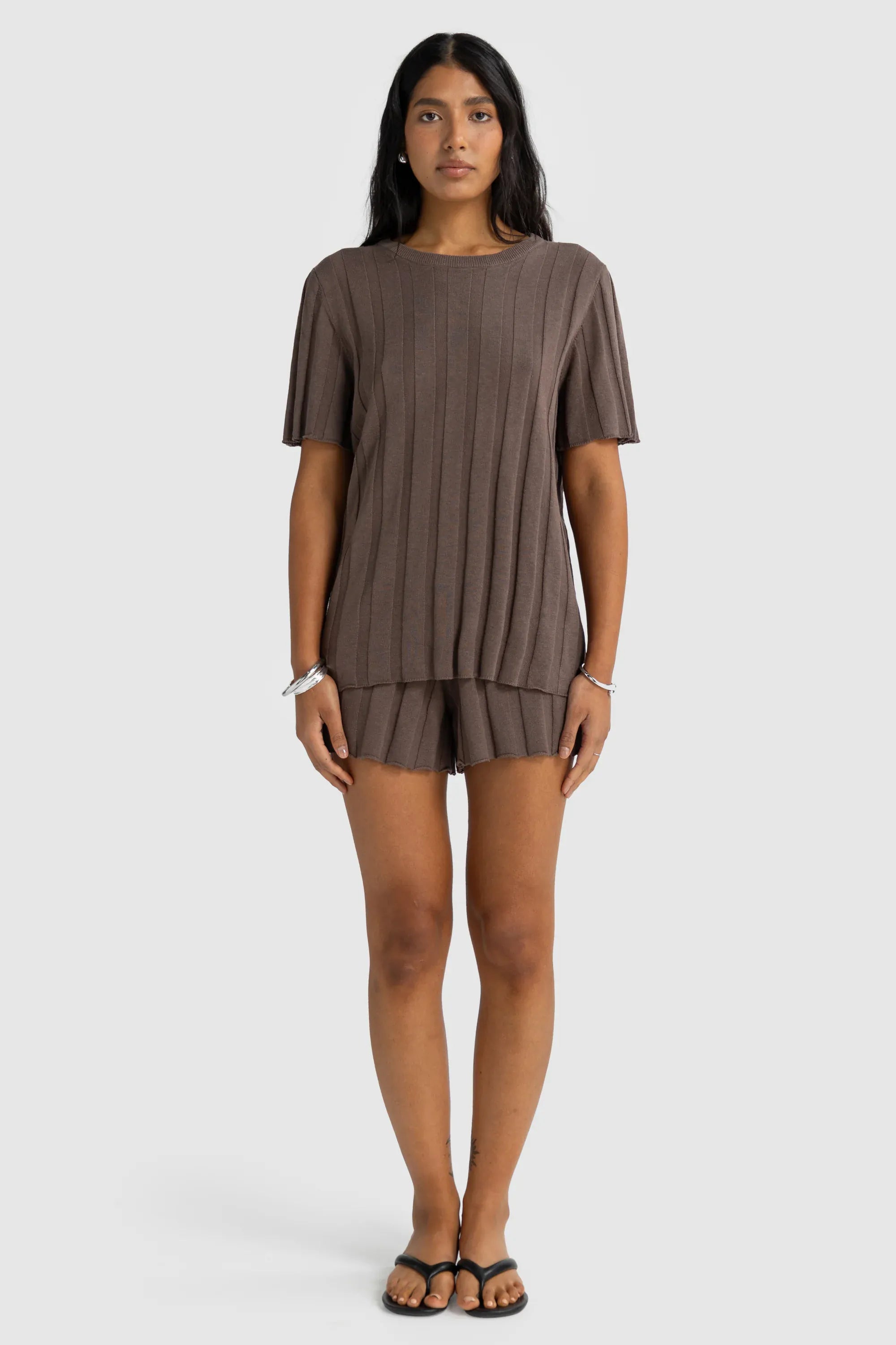 ORTC Tops Amara Relaxed Knit T Shirt - Espresso