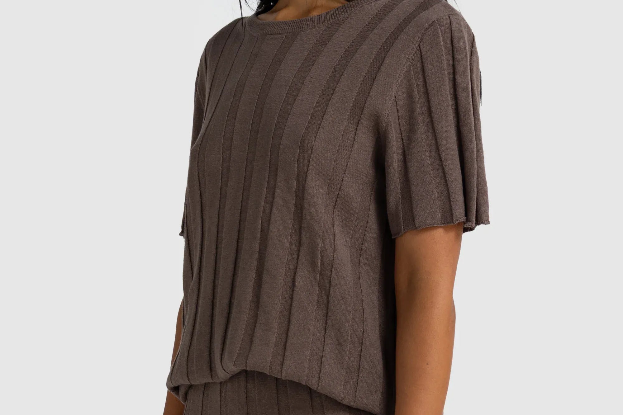 ORTC Tops Amara Relaxed Knit T Shirt - Espresso