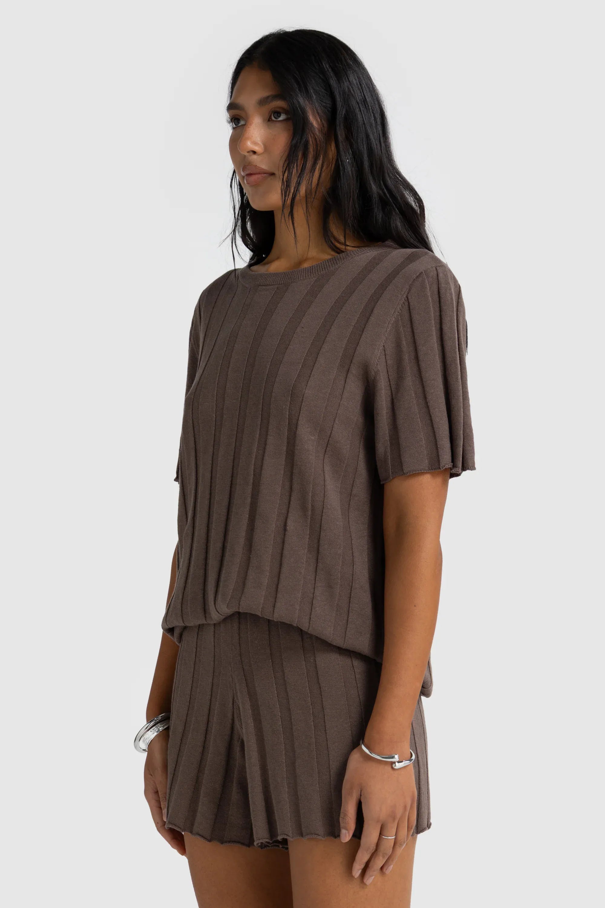 ORTC Tops Amara Relaxed Knit T Shirt - Espresso