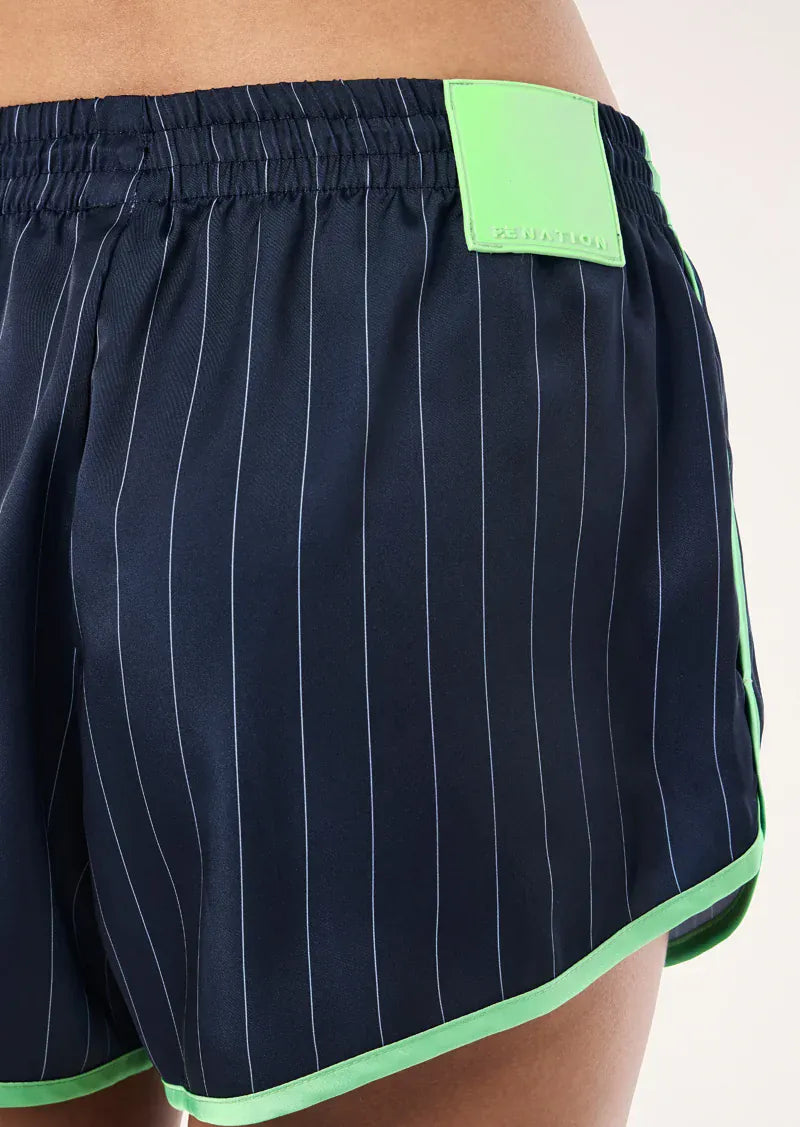 P.E Nation Shorts - Activewear Balance Satin Short - Dark Navy Pinstripe
