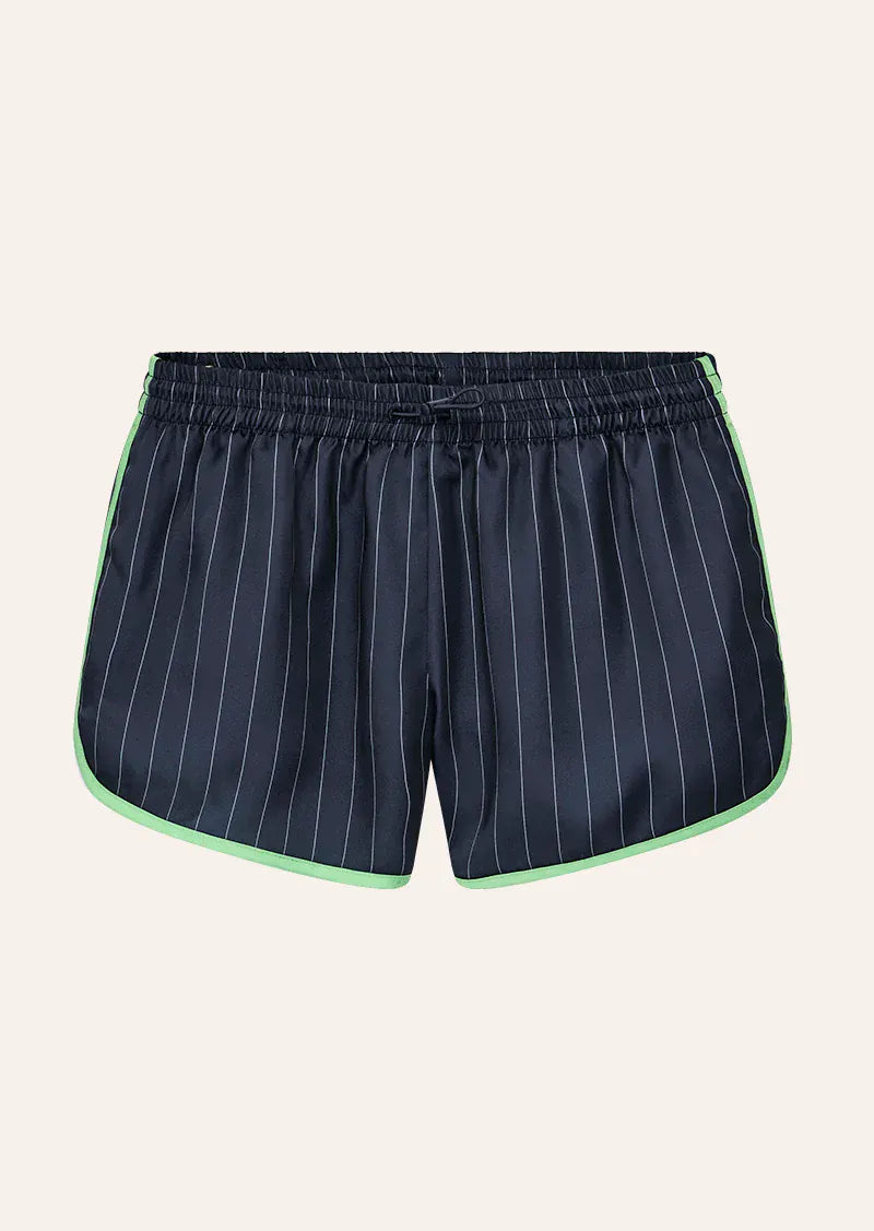 P.E Nation Shorts - Activewear Balance Satin Short - Dark Navy Pinstripe