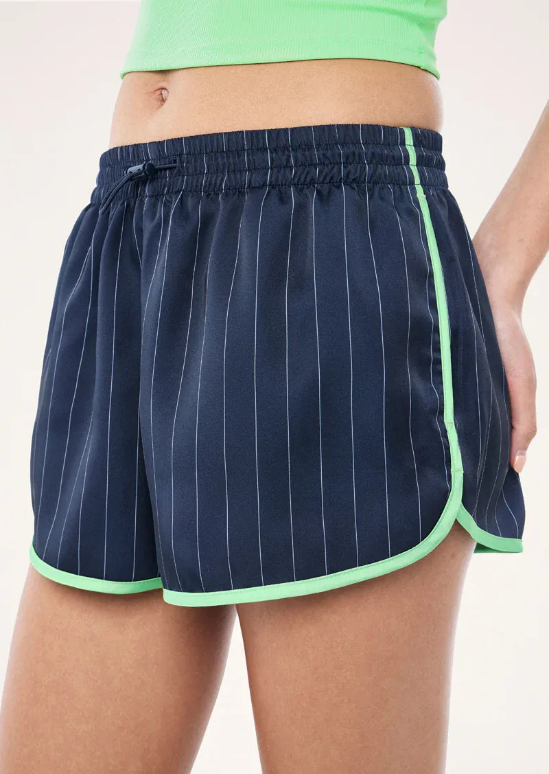 P.E Nation Shorts - Activewear Balance Satin Short - Dark Navy Pinstripe