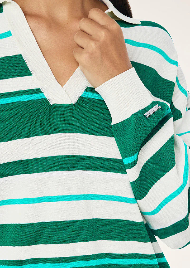 P.E Nation Sweaters Retreat Stripe Collar Knit - College Green Stripe