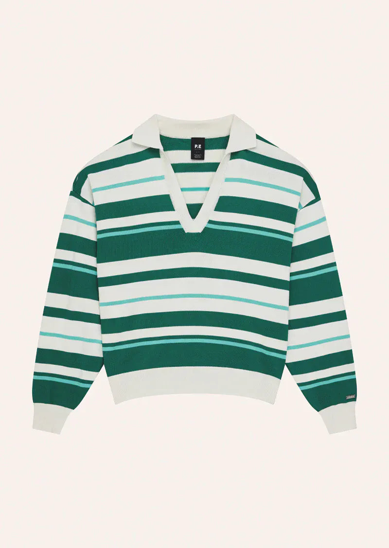 P.E Nation Sweaters Retreat Stripe Collar Knit - College Green Stripe