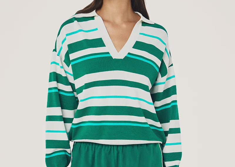 P.E Nation Sweaters Retreat Stripe Collar Knit - College Green Stripe