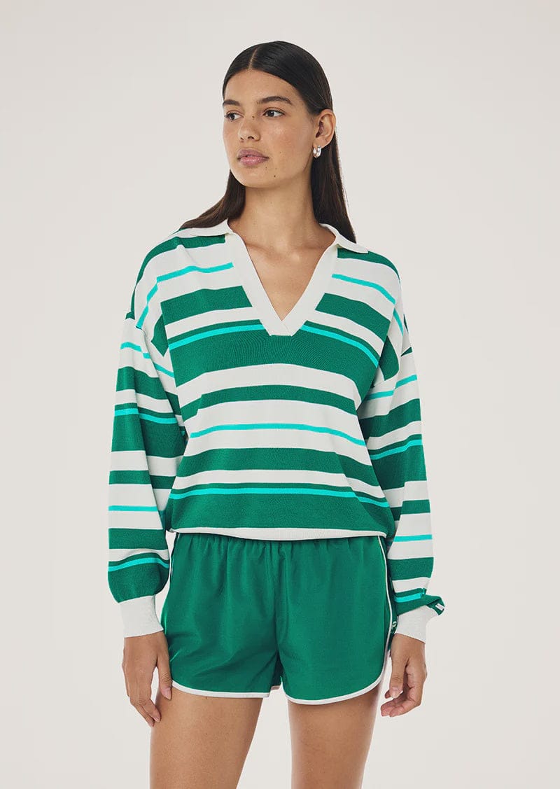 P.E Nation Sweaters Retreat Stripe Collar Knit - College Green Stripe