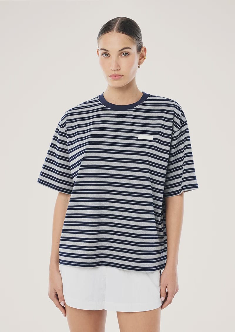 P.E Nation Tees Oversized Spark Tee - Dark Navy Stripe