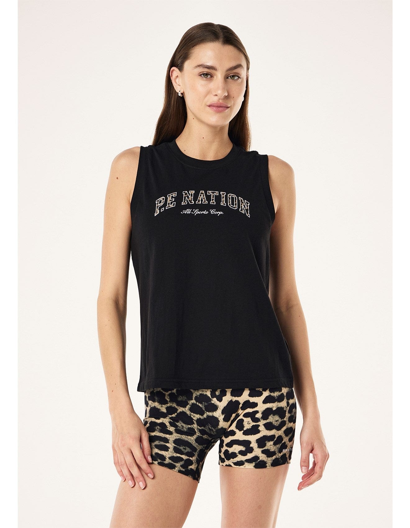 P.E Nation Tops - Activewear Area Tank - Black/Leopard