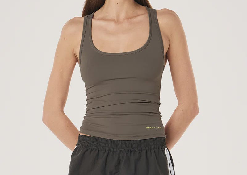 P.E Nation Tops - Activewear Foundation Scoop Tank - Smokestone