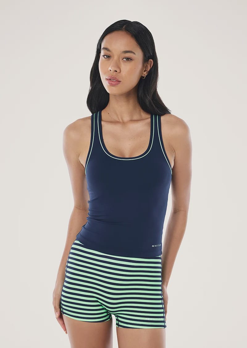 P.E Nation Tops - Activewear Spectrum Scoop Tank - Dark Navy/Kiwi Green