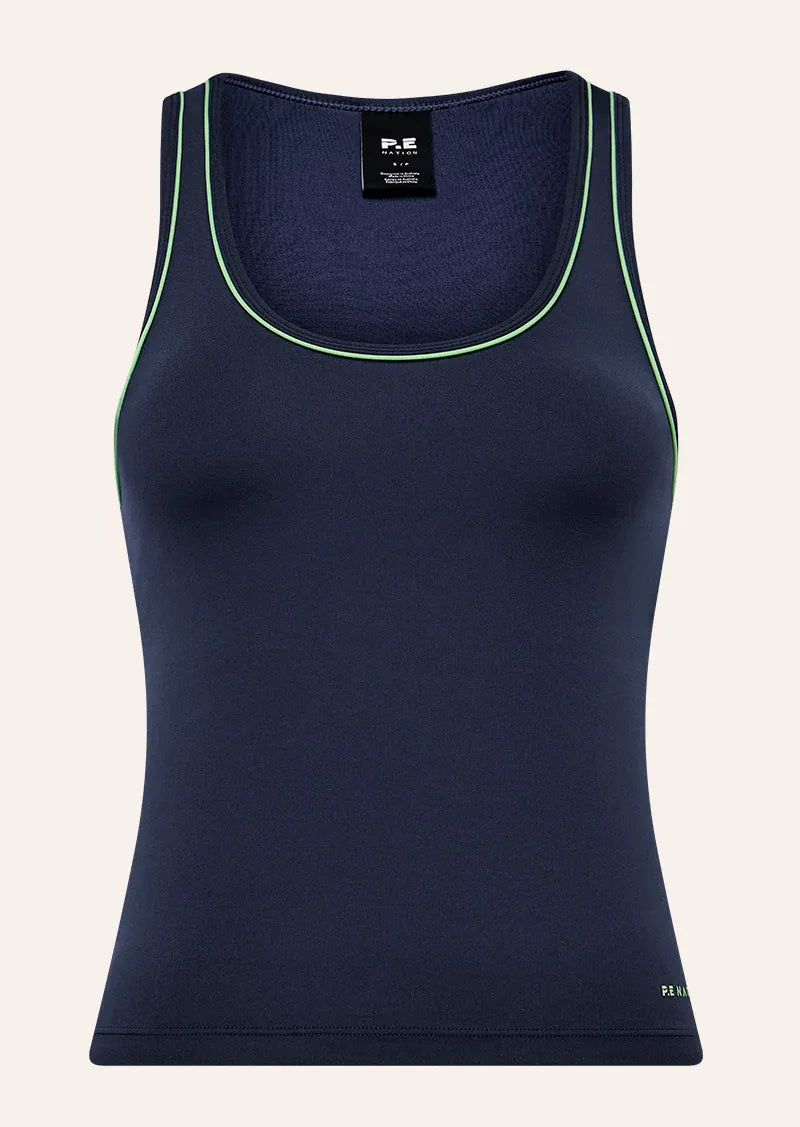 P.E Nation Tops - Activewear Spectrum Scoop Tank - Dark Navy/Kiwi Green