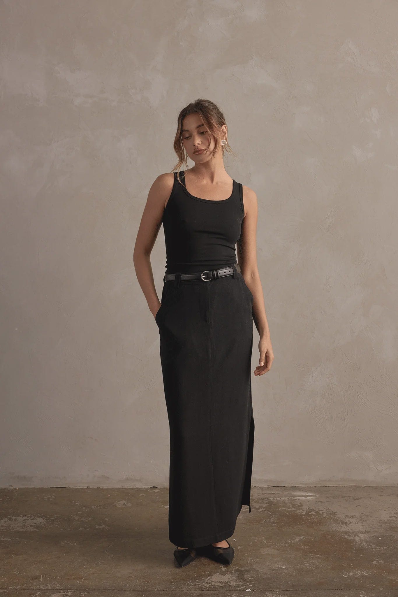 Raef The Label Skirts - Casual Raef The Label | Amelia Linen Maxi Skirt - Black