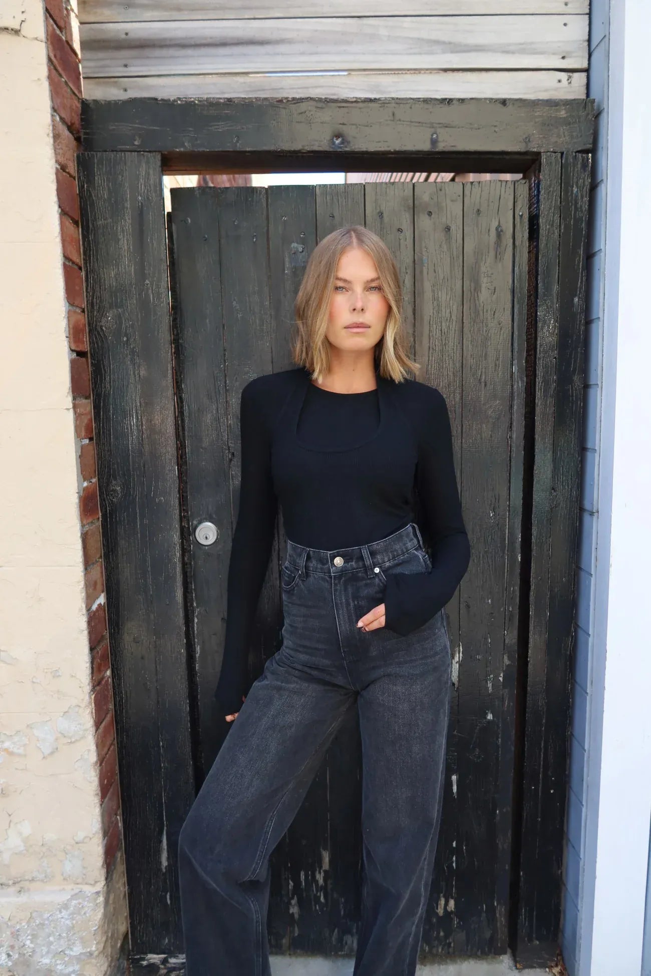 Raef The Label Tops - Long Sleeve Gia Double Layer LS - Black