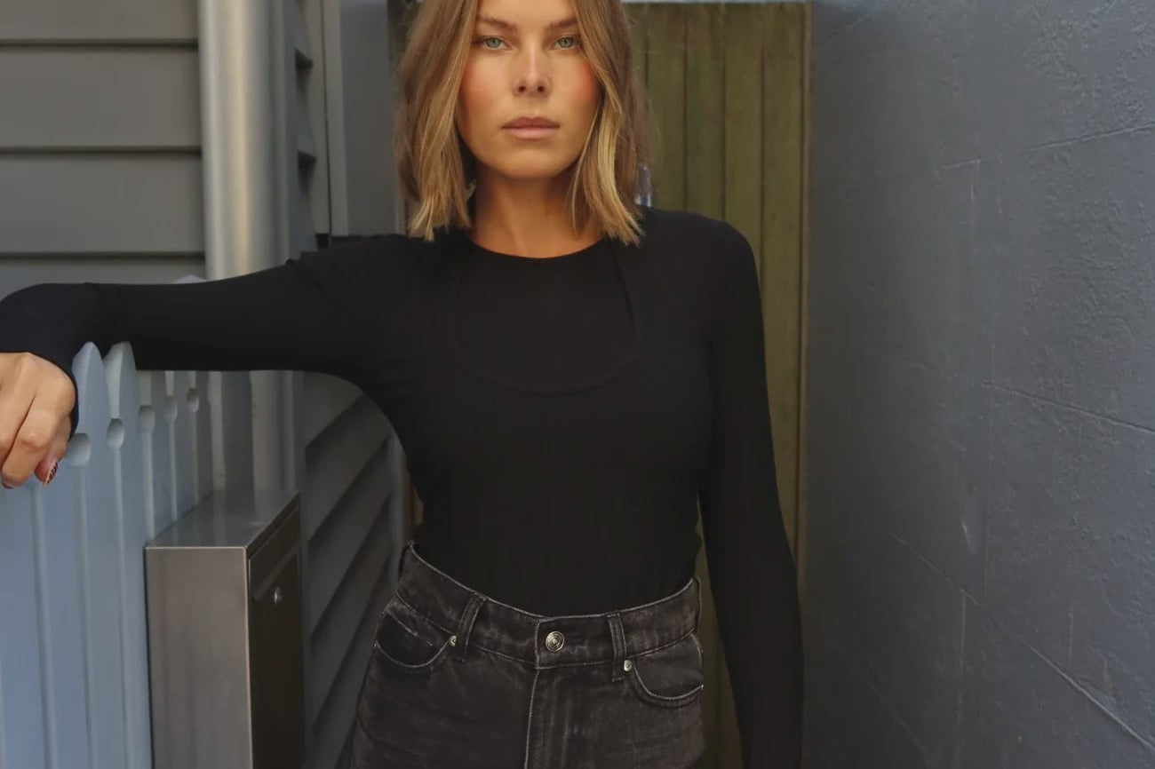 Raef The Label Tops - Long Sleeve Gia Double Layer LS - Black