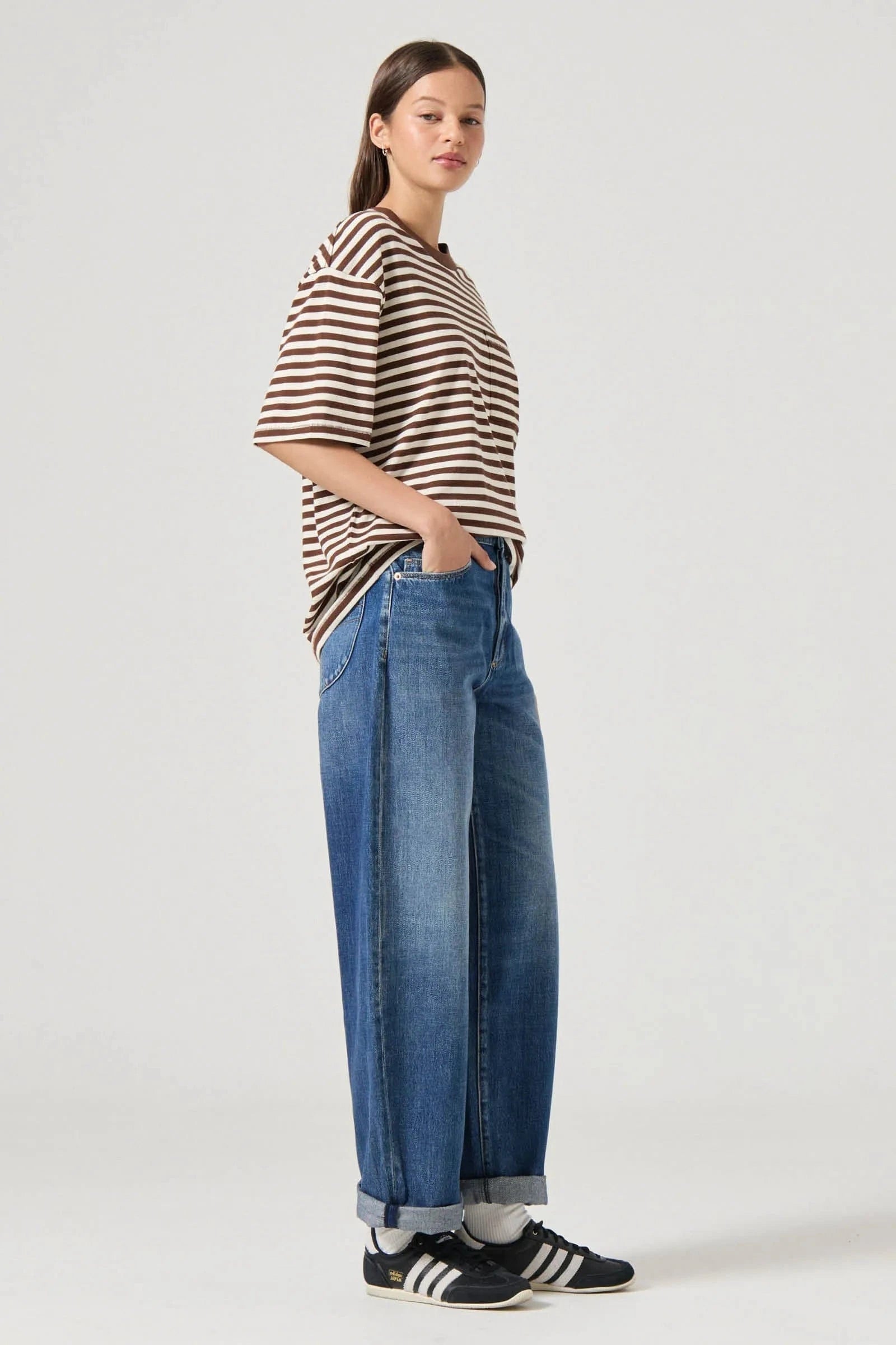 Rolla's Jeans Tees Off Duty Tee - Cocoa Stripe