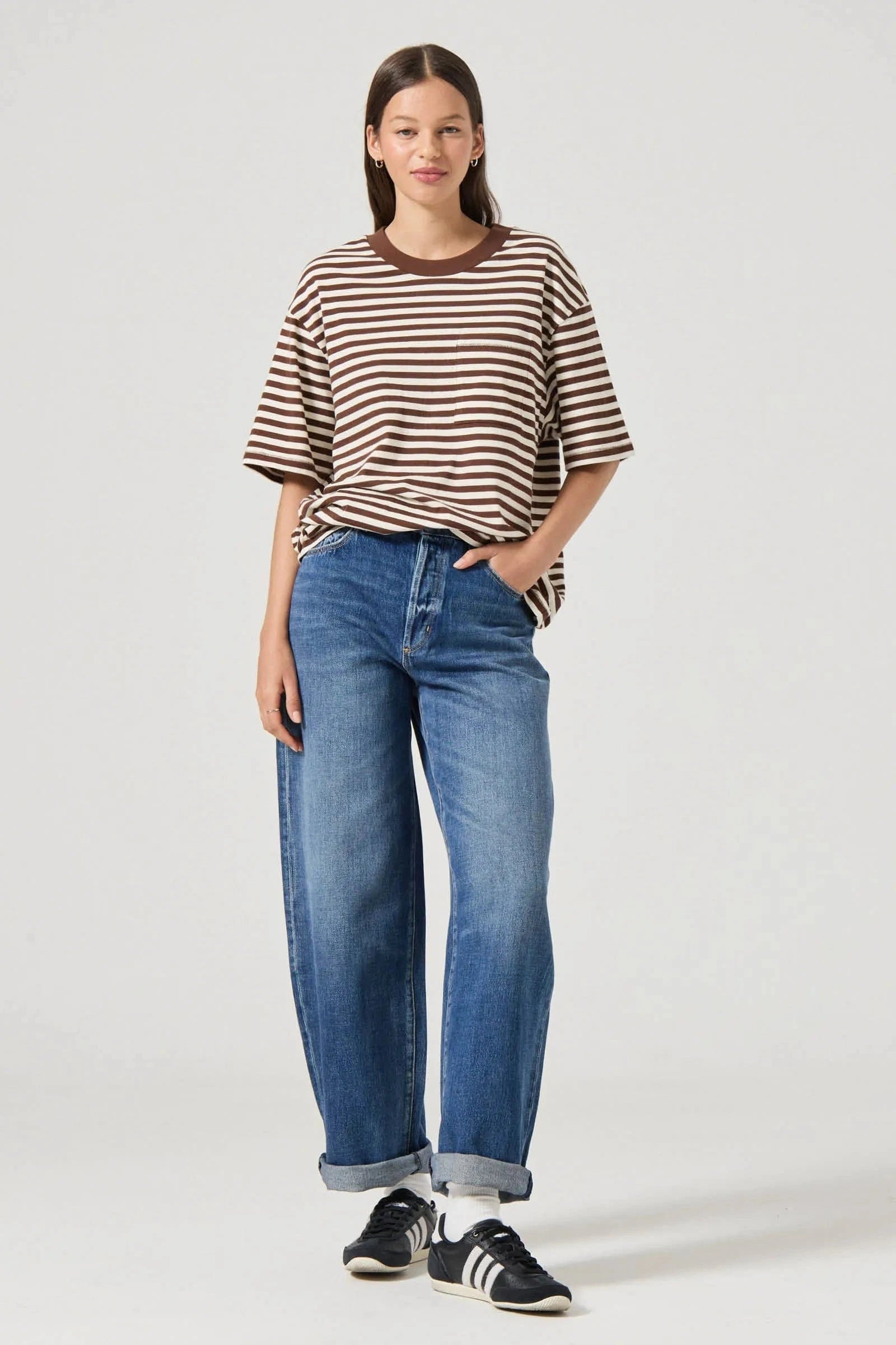 Rolla's Jeans Tees Off Duty Tee - Cocoa Stripe