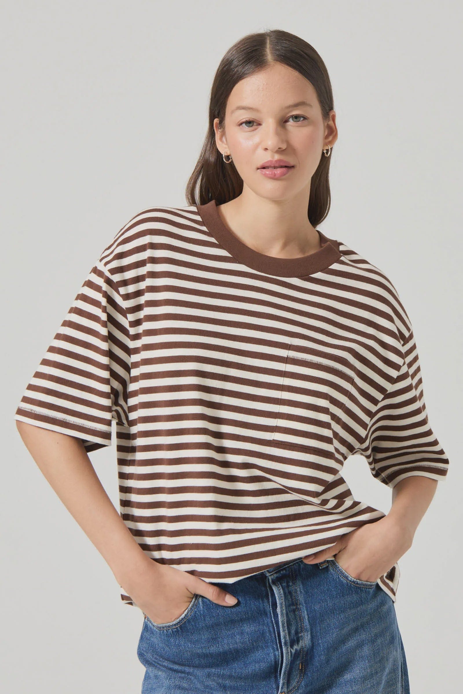 Rolla's Jeans Tees Off Duty Tee - Cocoa Stripe