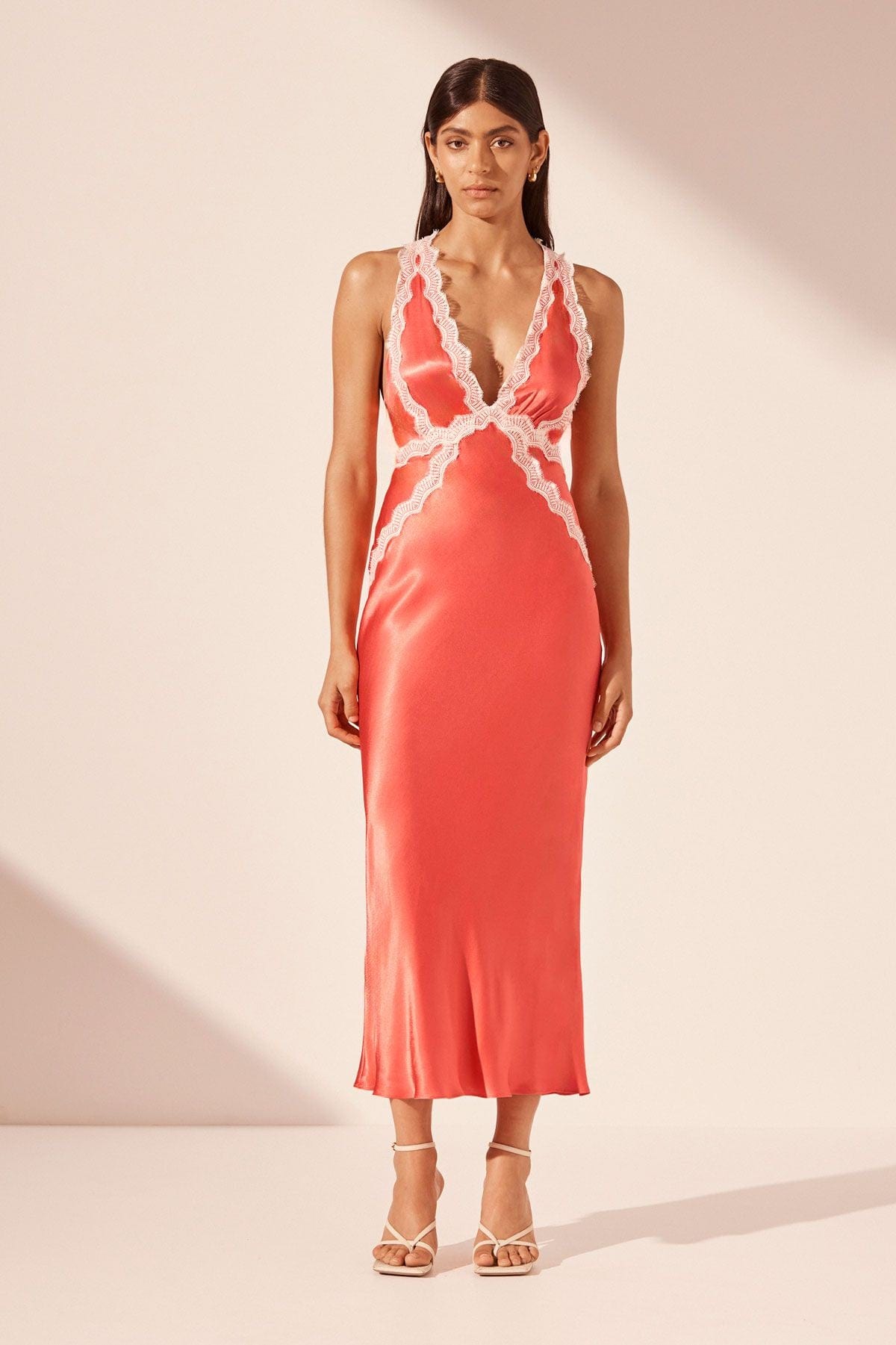 Shona Joy | Camille Lace Cross Back Midi Dress - Poppy Red – Arbory Store