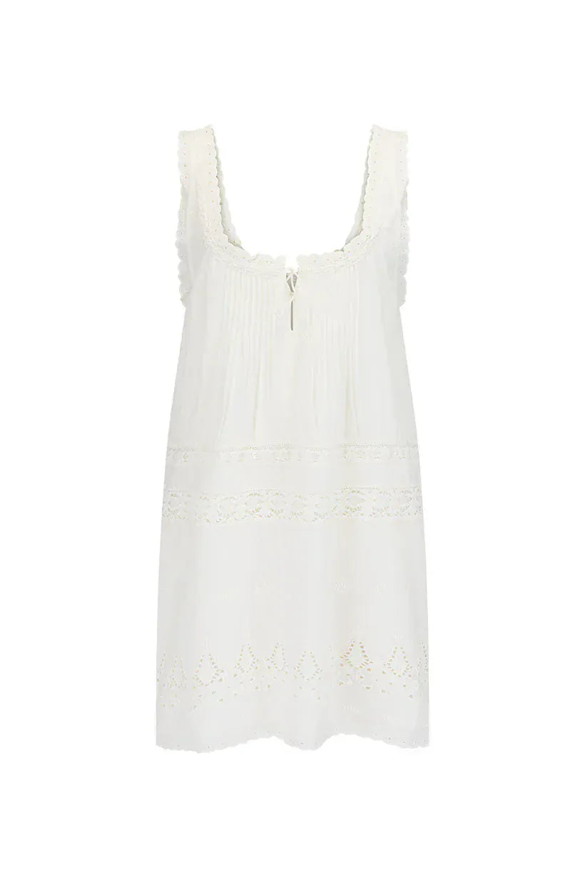 Spell Dresses - Boho Maiden Lace Mini Dress - Antique White