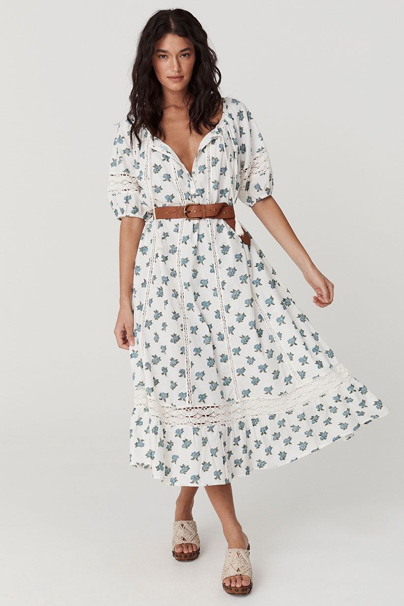 Spell Dresses - Boho Spell | Fable Block Printed Midi Dress - Wild Poppy