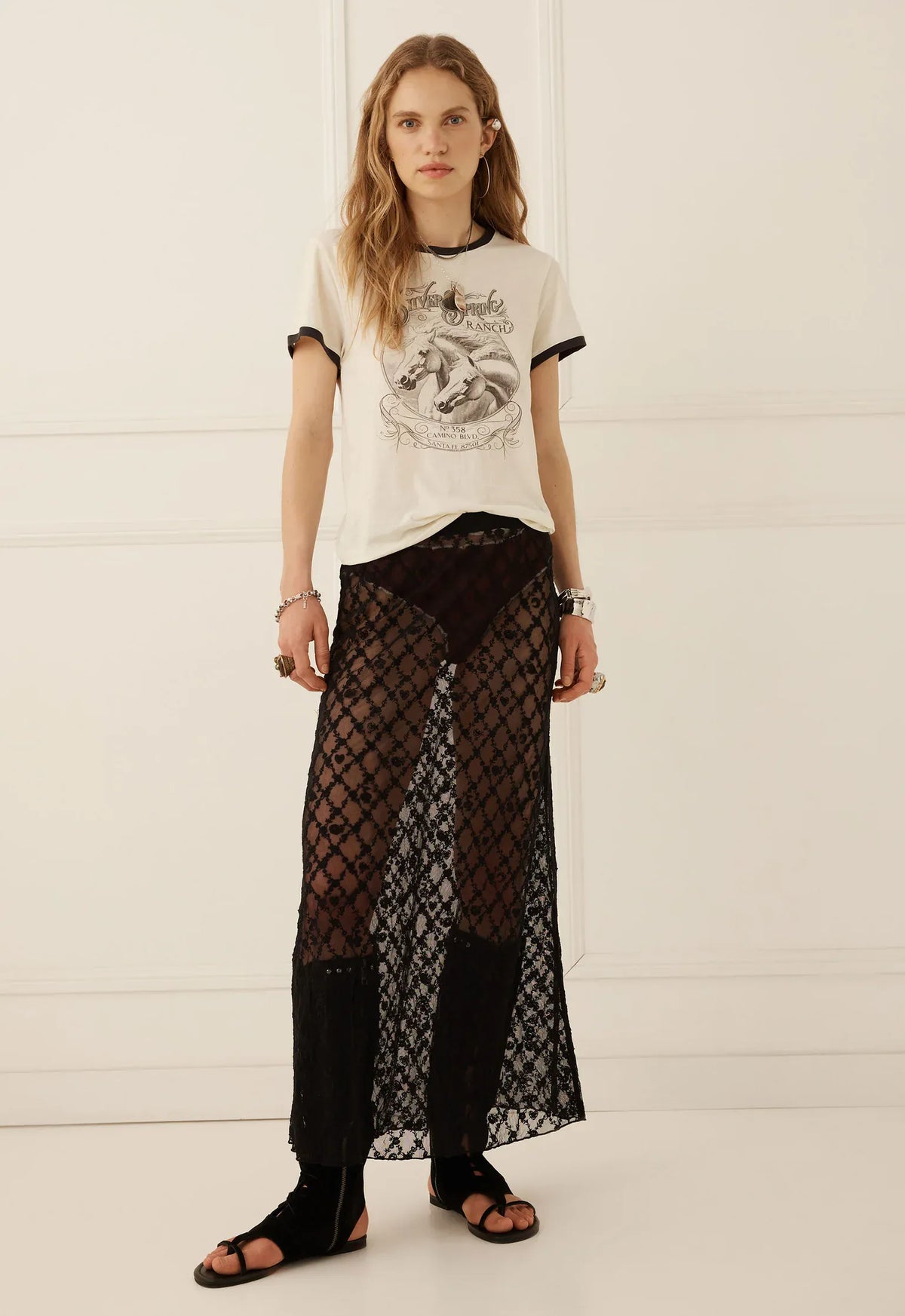 Spell Skirts - Boho Serpent Lace Maxi Skirt - Noir
