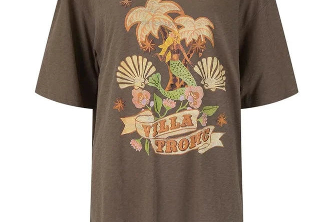 Spell Tees Villa Tropic Oversized Biker Tee - Coffee