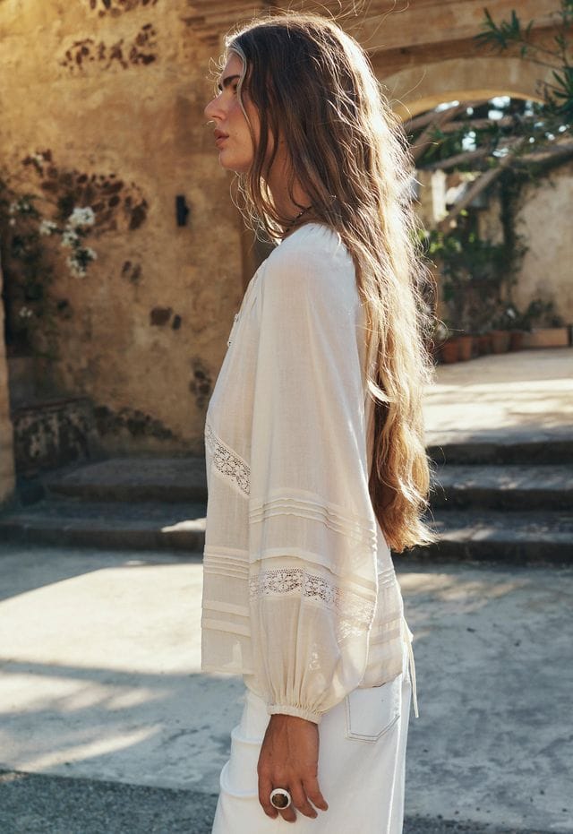 Spell Tops - Boho Hera Lace Blouse - Macadamia