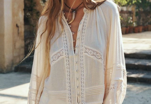 Spell Tops - Boho Hera Lace Blouse - Macadamia